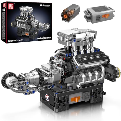 Mould King Combustion Engine Model Kit That Runs, Build Your Own MOC V8 Engine Model Toy