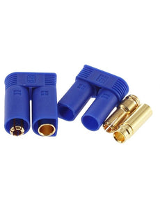 EC-3 Banana plug (2x) male & female (2x) with blue plastic housing for RC hobbies.