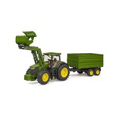 John Deere 7R 350 tractor with loader and trailer