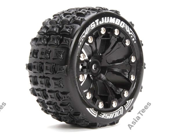 Louise RC 1/10 ST-JUMBO 2.8 Stadium Truck Wheel + Tire Set Traxxas Style Bead Soft Compound / Black / Bearing (for Jato 2wd Front) for Traxxas Rustler