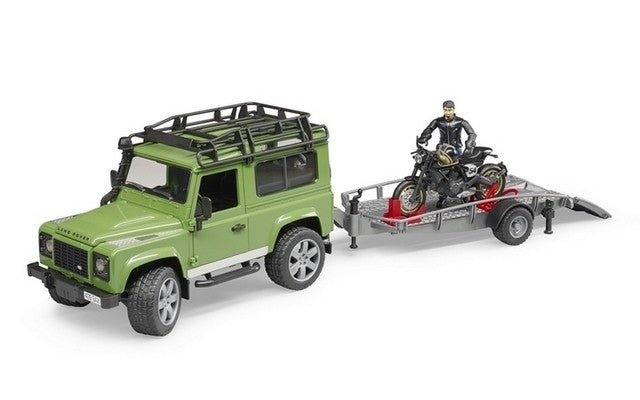 Land Rover Station Wagon with trailer, Scrambler Ducati Cafe' Racer and Figure