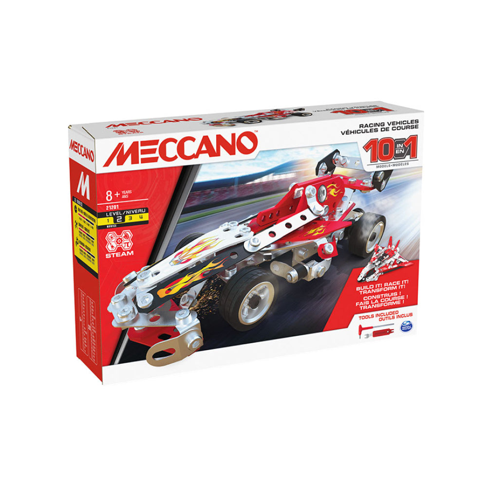 Meccano, 25-in-1 Motorized Supercar STEM Model Building Kit with 347 Parts,  Real Tools and
